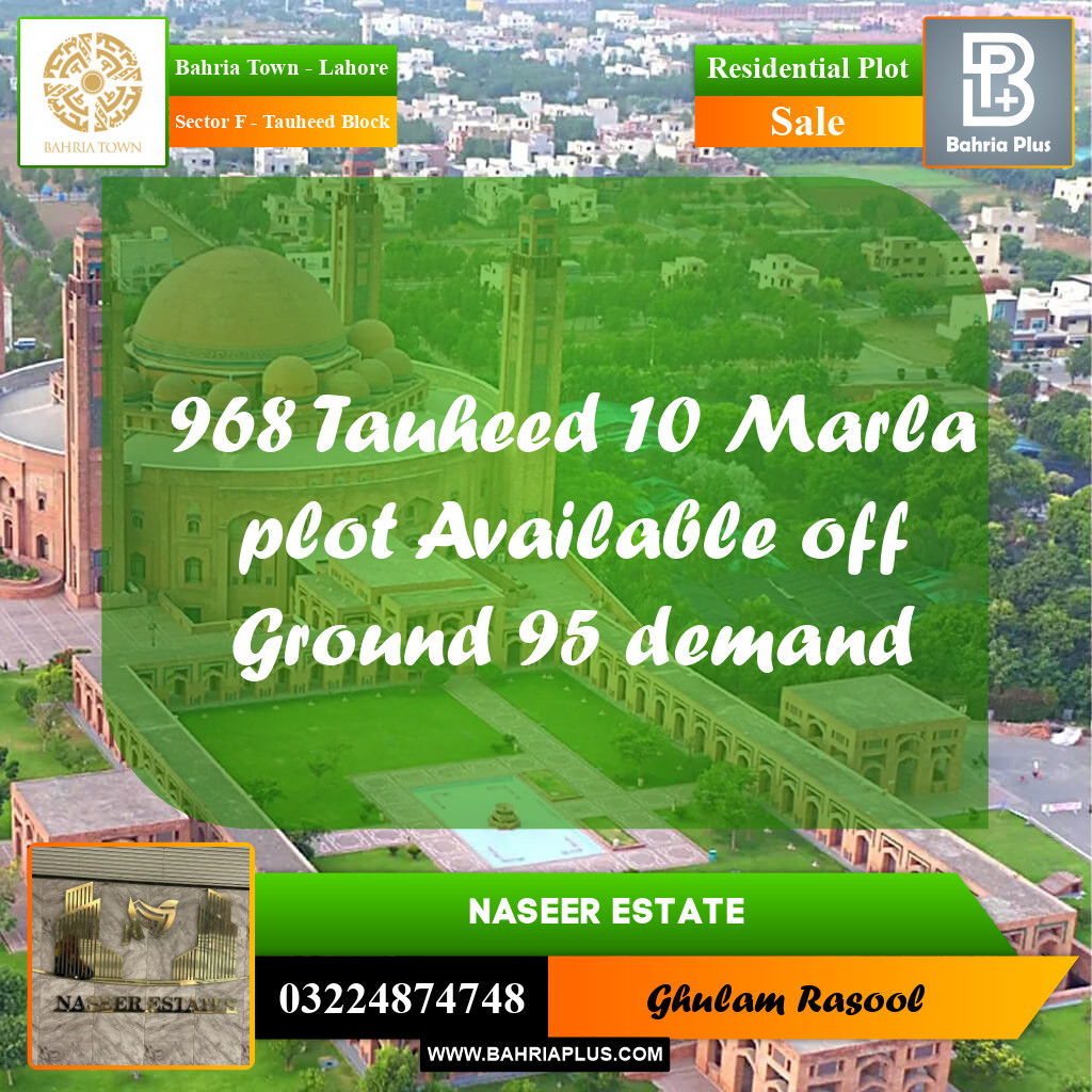 Residential Plot for Sale in Sector F - Tauheed Block -  Bahria Town, Lahore - (BP-172807)