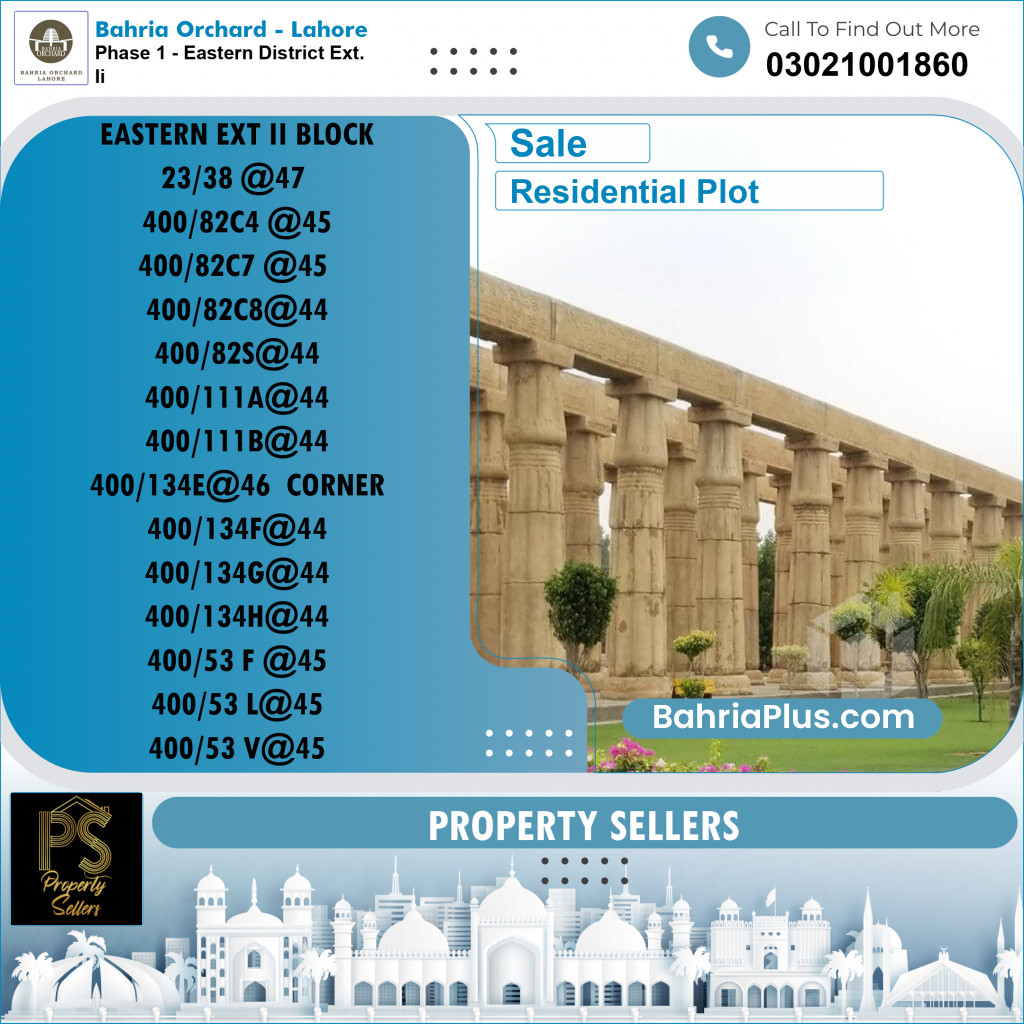 Residential Plot for Sale in Phase 1 - Eastern District Ext. II -  Bahria Orchard, Lahore - (BP-172813)