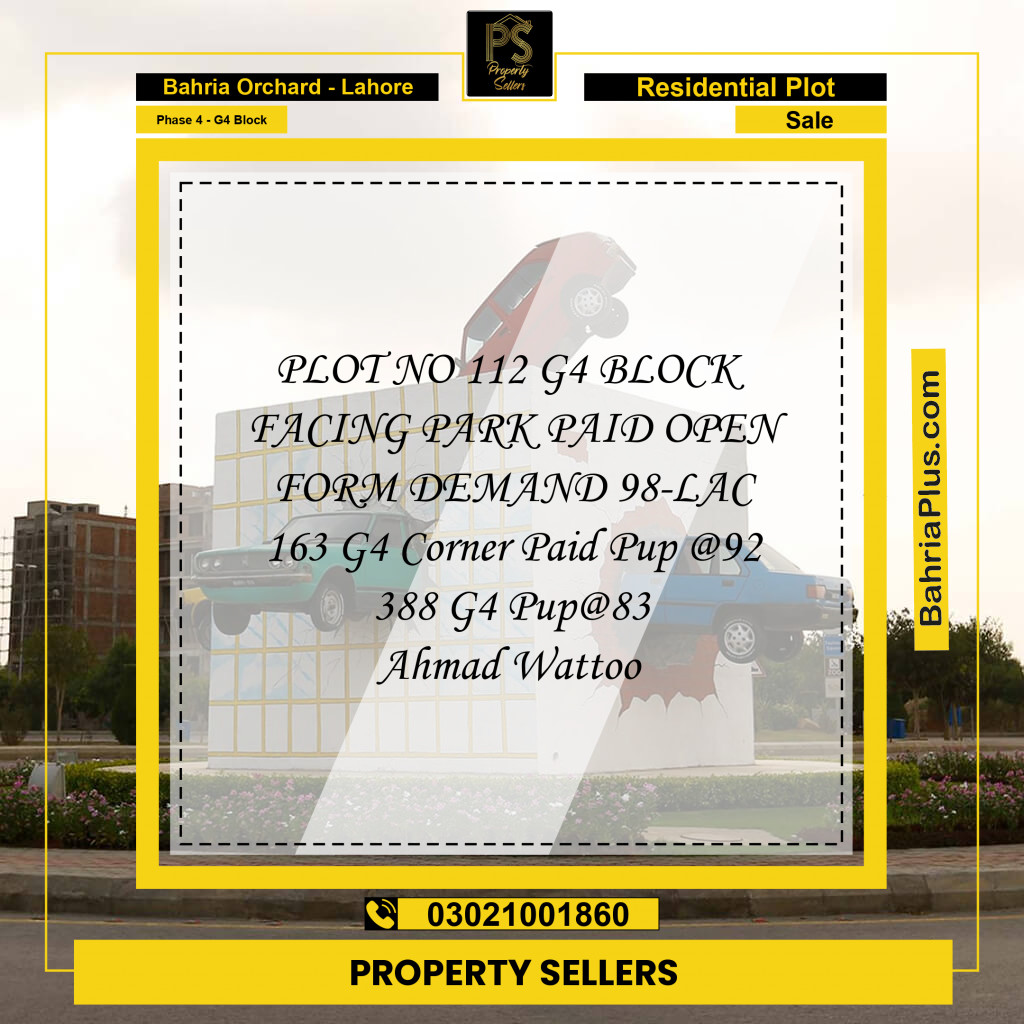Residential Plot for Sale in Phase 4 - G4 Block -  Bahria Orchard, Lahore - (BP-172815)