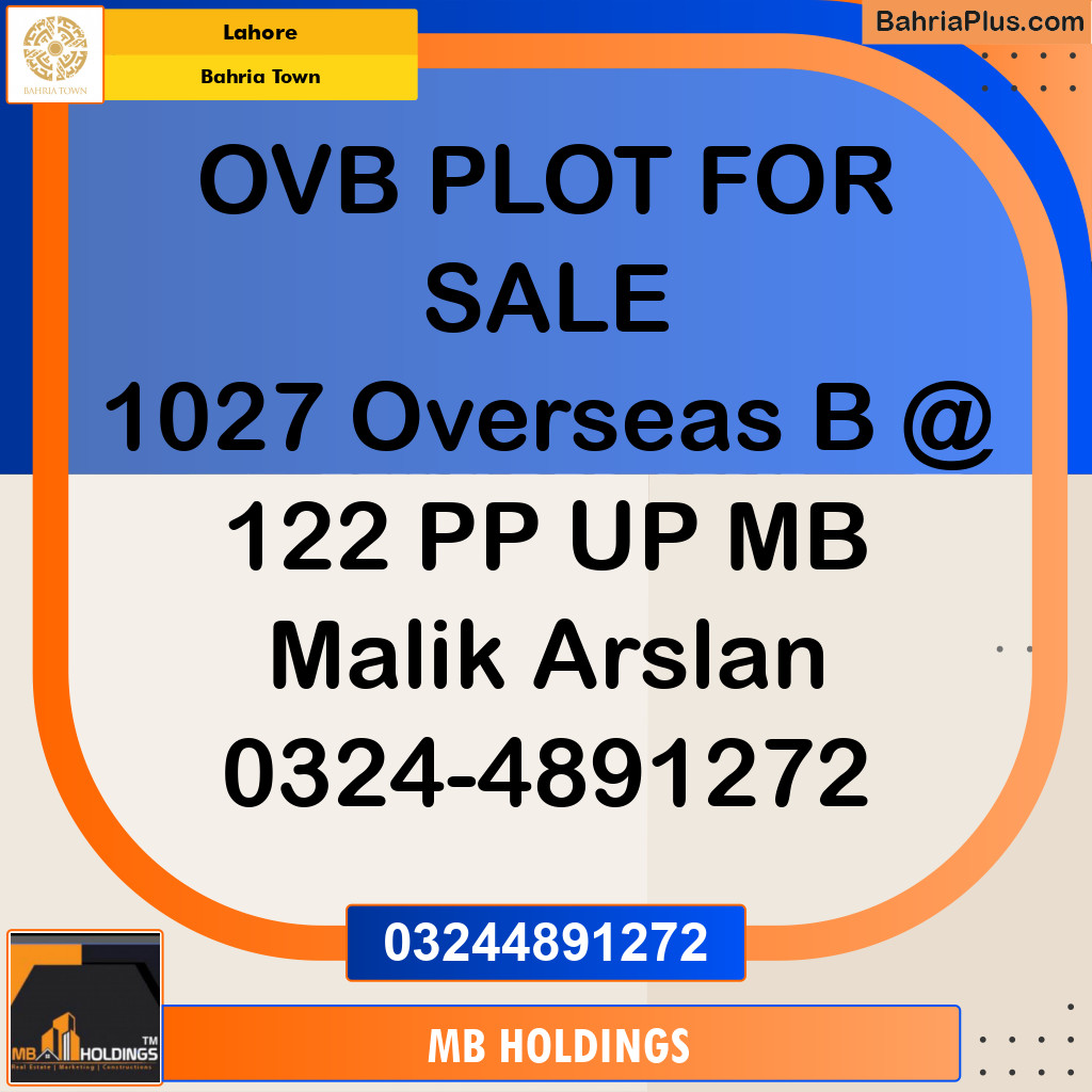 Residential Plot for Sale in Overseas B -  Bahria Town, Lahore - (BP-172846)