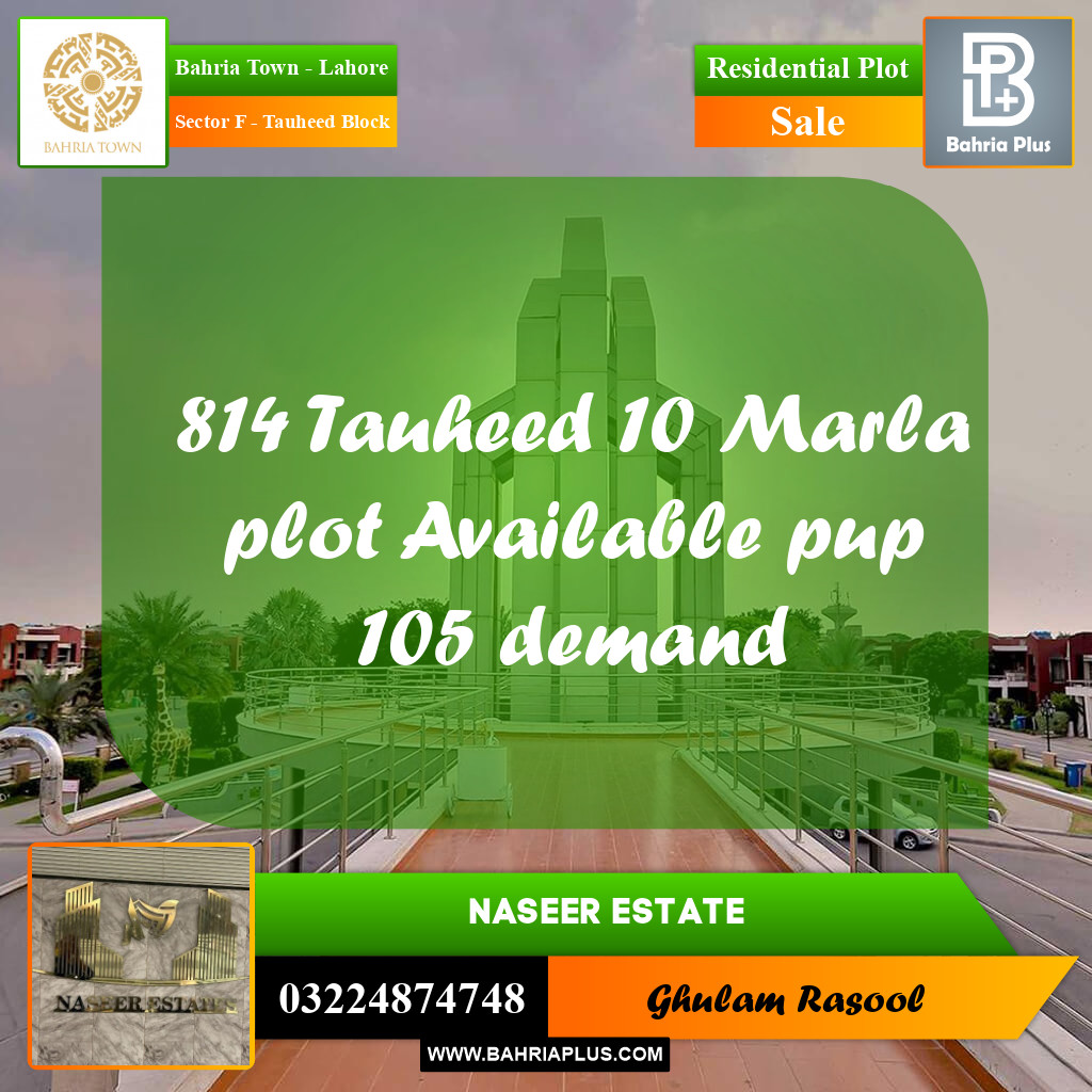 Residential Plot for Sale in Sector F - Tauheed Block -  Bahria Town, Lahore - (BP-172900)