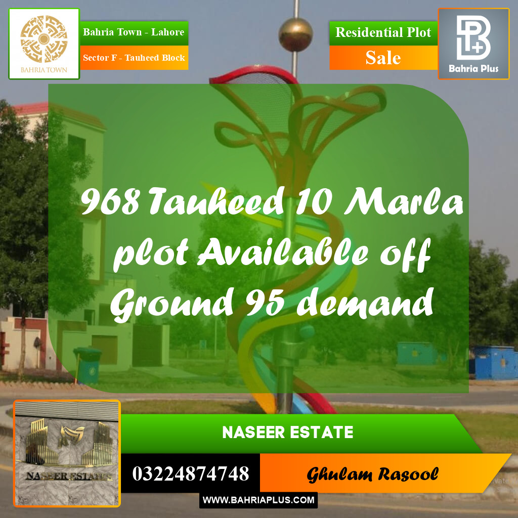 Residential Plot for Sale in Sector F - Tauheed Block -  Bahria Town, Lahore - (BP-172905)