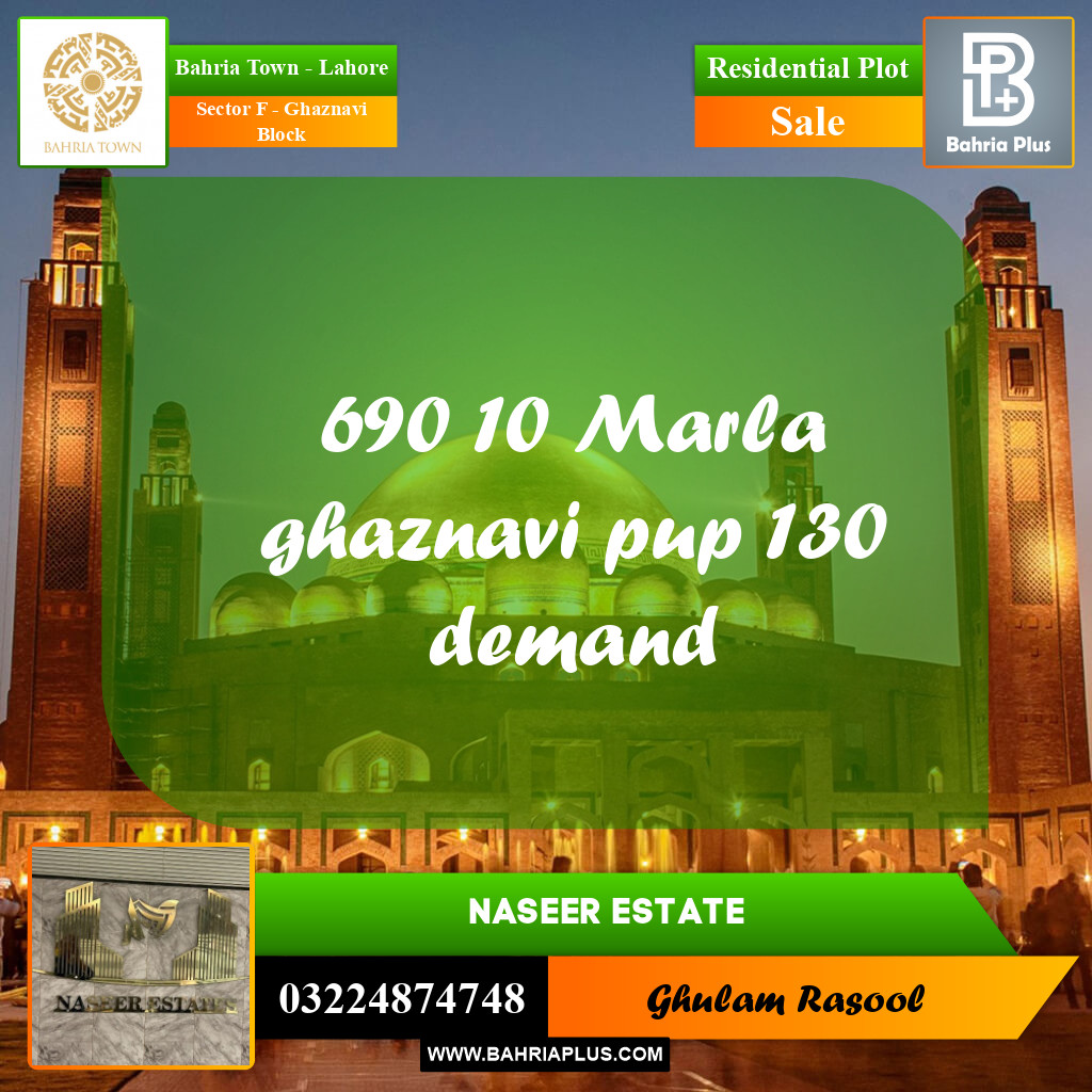 Residential Plot for Sale in Sector F - Ghaznavi Block -  Bahria Town, Lahore - (BP-172907)