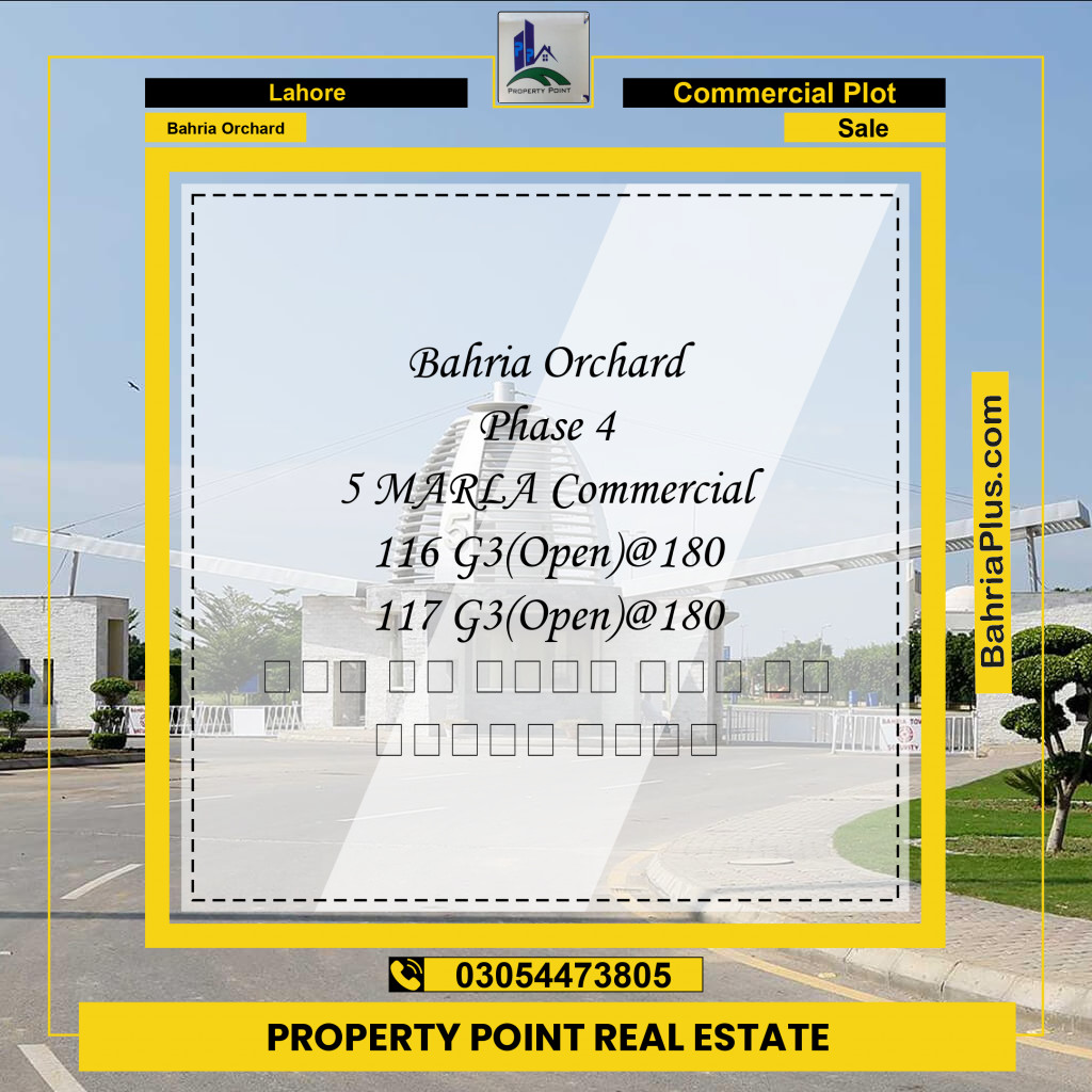 Commercial Plot for Sale in Phase 4 - G3 Commercial -  Bahria Orchard, Lahore - (BP-172910)