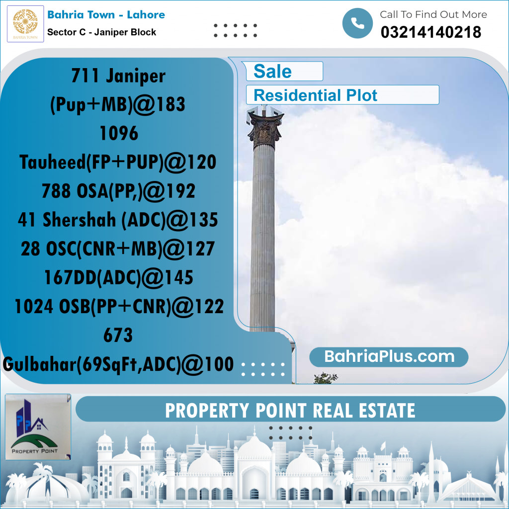 Residential Plot for Sale in Sector C - Janiper Block -  Bahria Town, Lahore - (BP-172911)