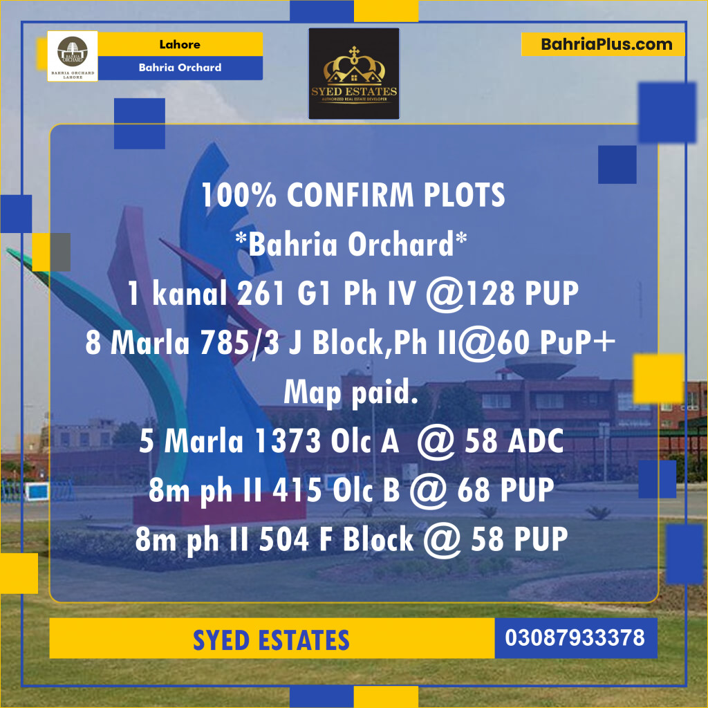 Residential Plot for Sale in Phase 4 - G1 Block - Bahria Orchard, Lahore - (BP-172982)