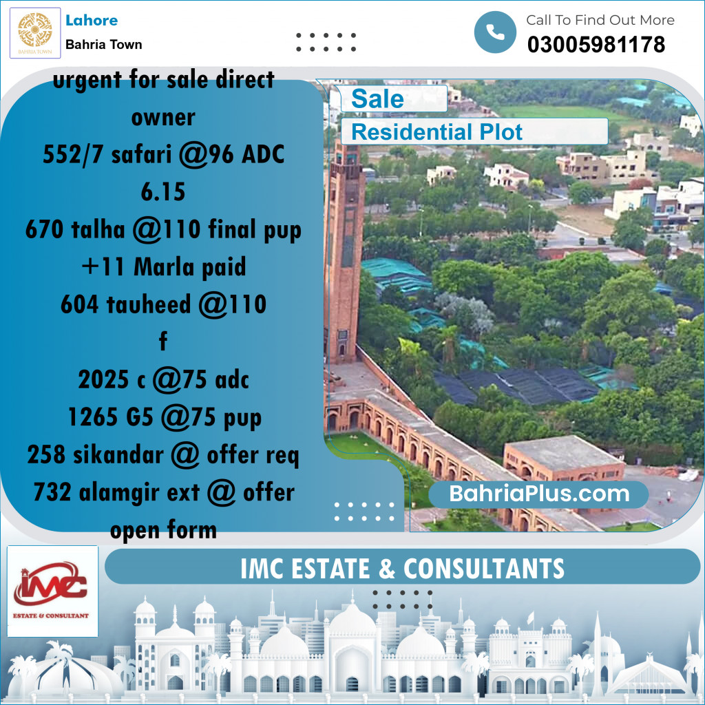 Residential Plot for Sale in Sector B - Safari Villas -  Bahria Town, Lahore - (BP-173014)