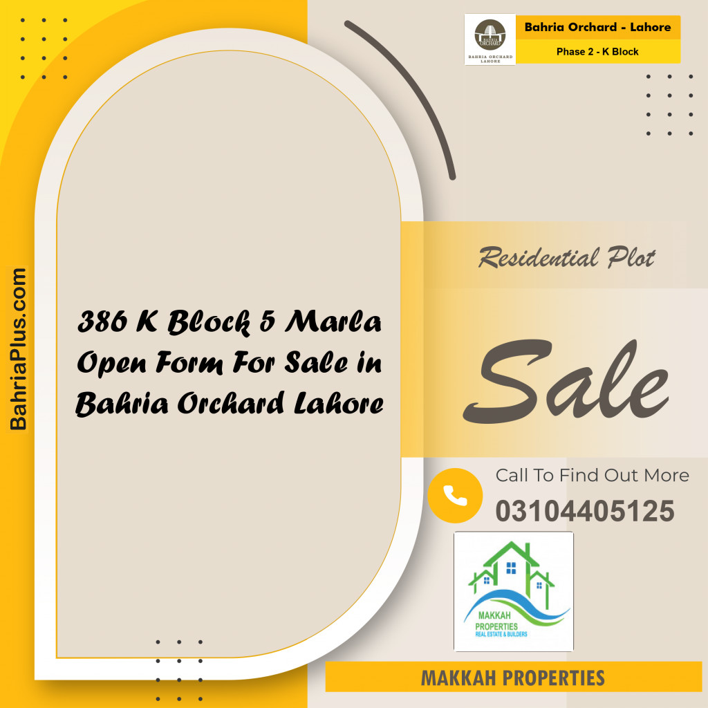 Residential Plot for Sale in Phase 2 - K Block -  Bahria Orchard, Lahore - (BP-173016)
