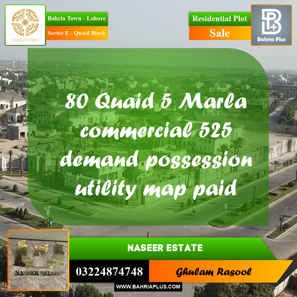 Residential Plot for Sale in Sector E - Quaid Block -  Bahria Town, Lahore - (BP-173030)