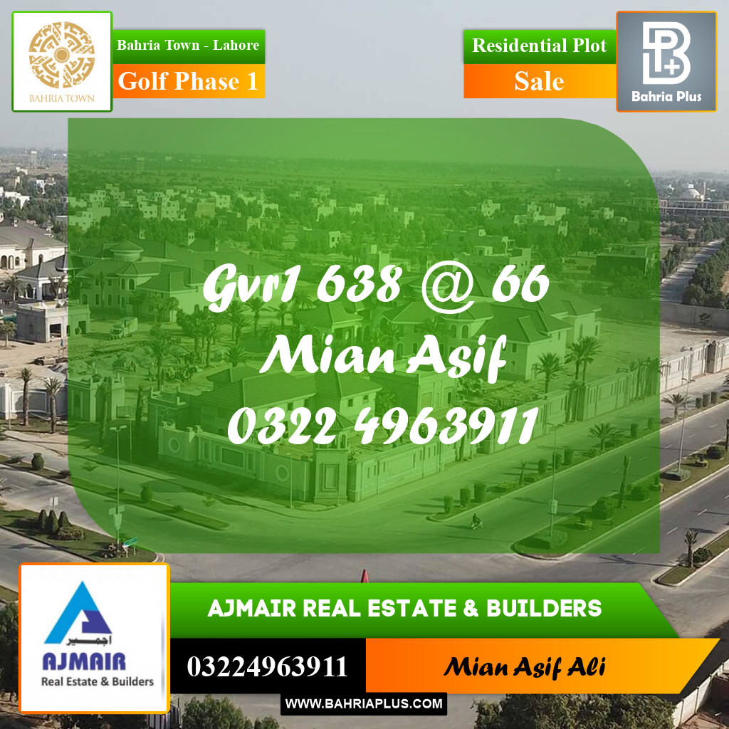 Residential Plot for Sale in Golf Phase 1 -  Bahria Town, Lahore - (BP-173052)