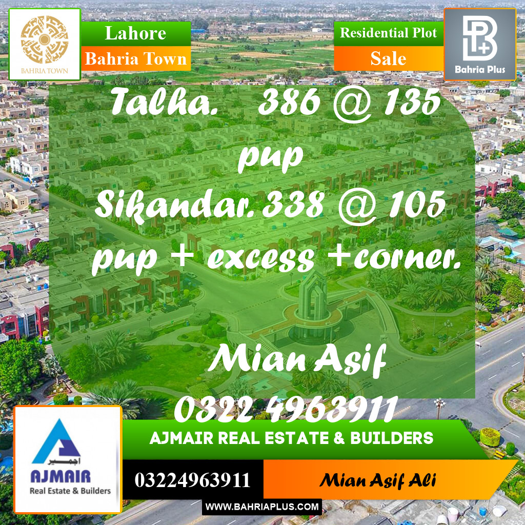 Residential Plot for Sale in Sector F - Talha Block -  Bahria Town, Lahore - (BP-173062)