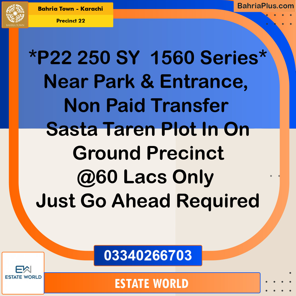 250 Sq. Yards Residential Plot for Sale in Precinct 22 -  Bahria Town, Karachi - (BP-173083)