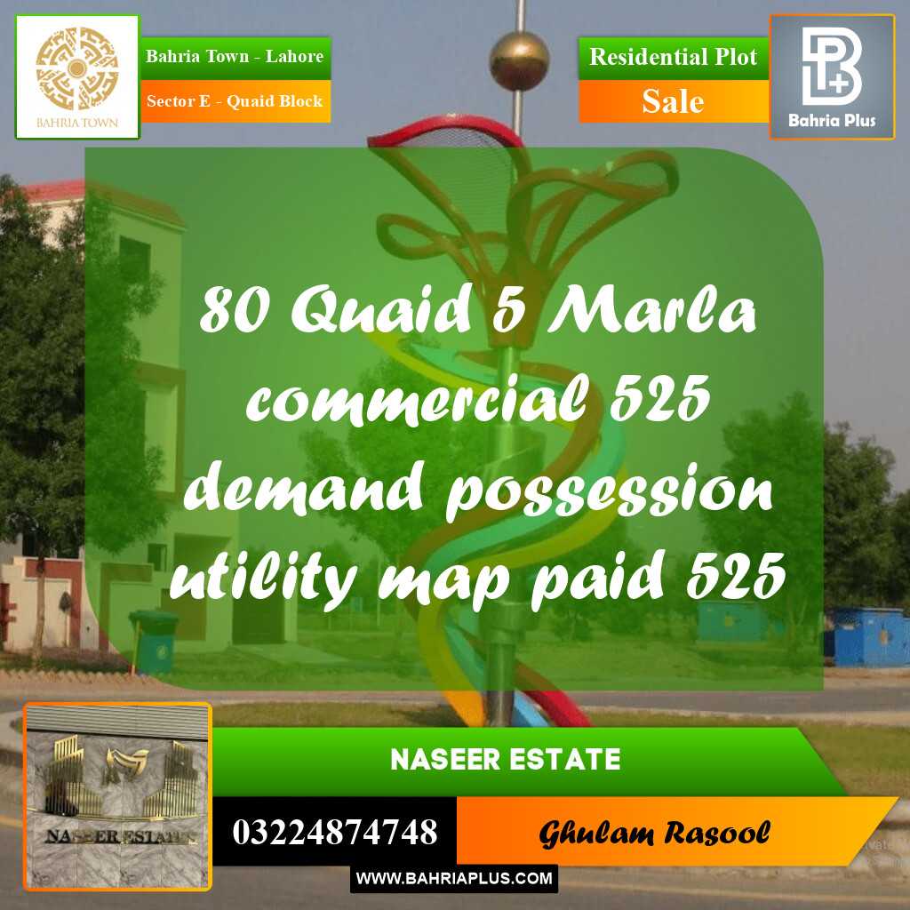 Residential Plot for Sale in Sector E - Quaid Block -  Bahria Town, Lahore - (BP-173125)