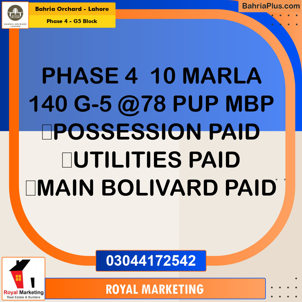 Residential Plot for Sale in Phase 4 - G5 Block -  Bahria Orchard, Lahore - (BP-173141)