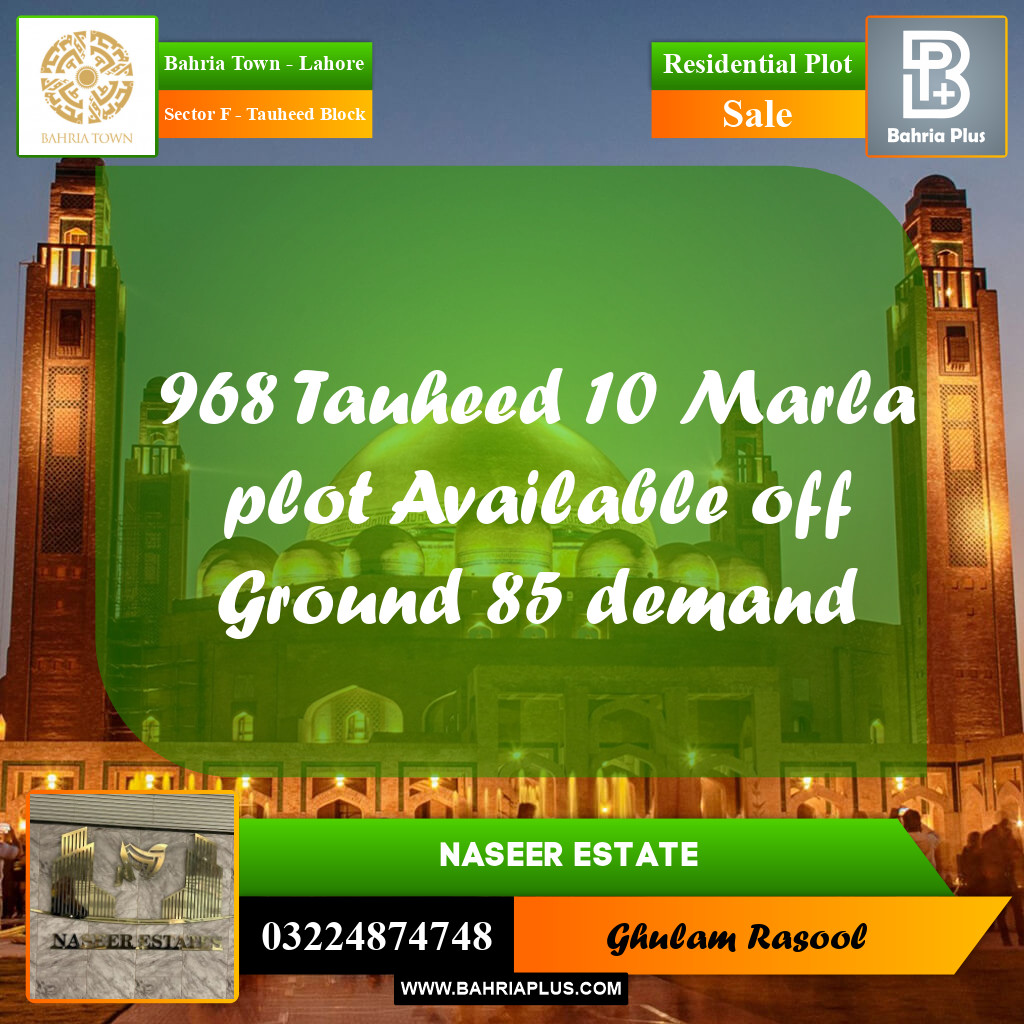 Residential Plot for Sale in Sector F - Tauheed Block -  Bahria Town, Lahore - (BP-173158)