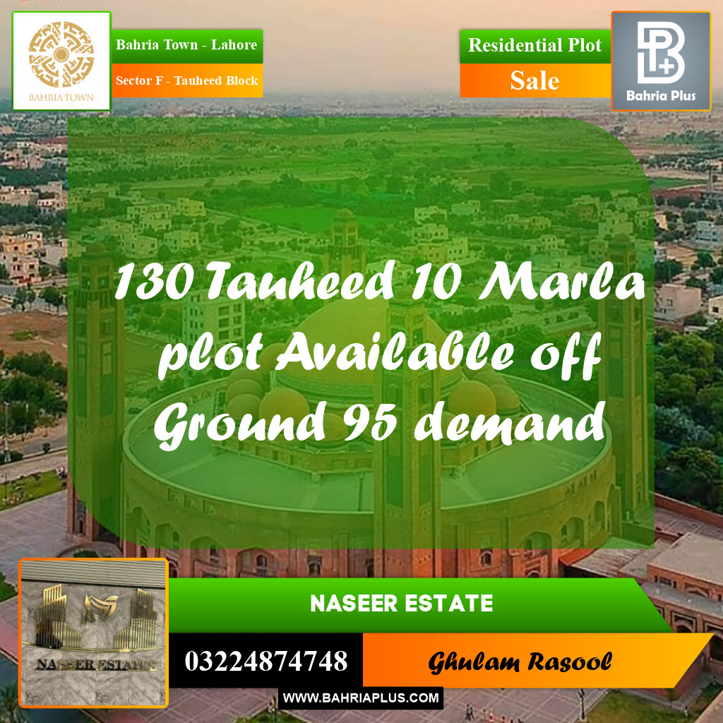 Residential Plot for Sale in Sector F - Tauheed Block -  Bahria Town, Lahore - (BP-173160)