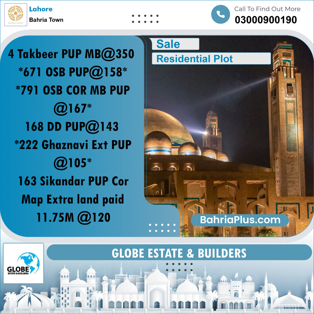 Residential Plot for Sale in Sector B - Takbeer Block -  Bahria Town, Lahore - (BP-173164)