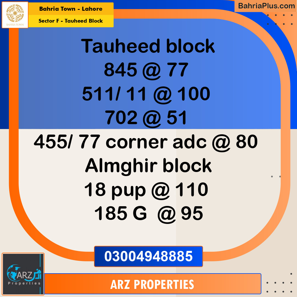 Residential Plot for Sale in Sector F - Tauheed Block -  Bahria Town, Lahore - (BP-173245)
