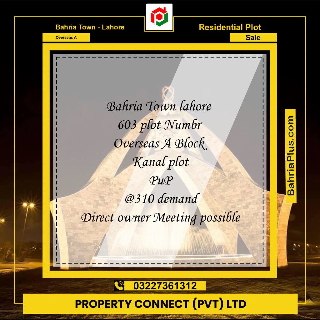 Residential Plot for Sale in Overseas A -  Bahria Town, Lahore - (BP-173284)