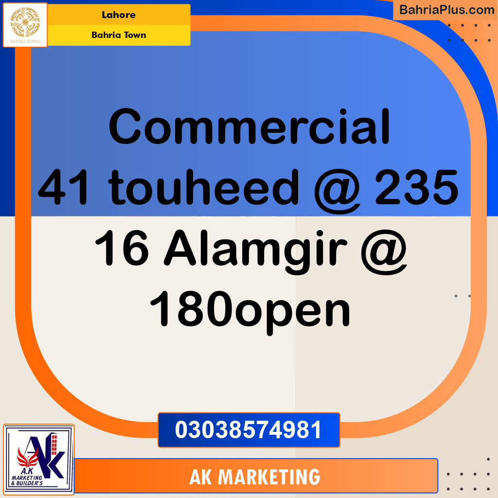 Commercial Plot for Sale in Sector F - Tauheed Commercial -  Bahria Town, Lahore - (BP-173292)
