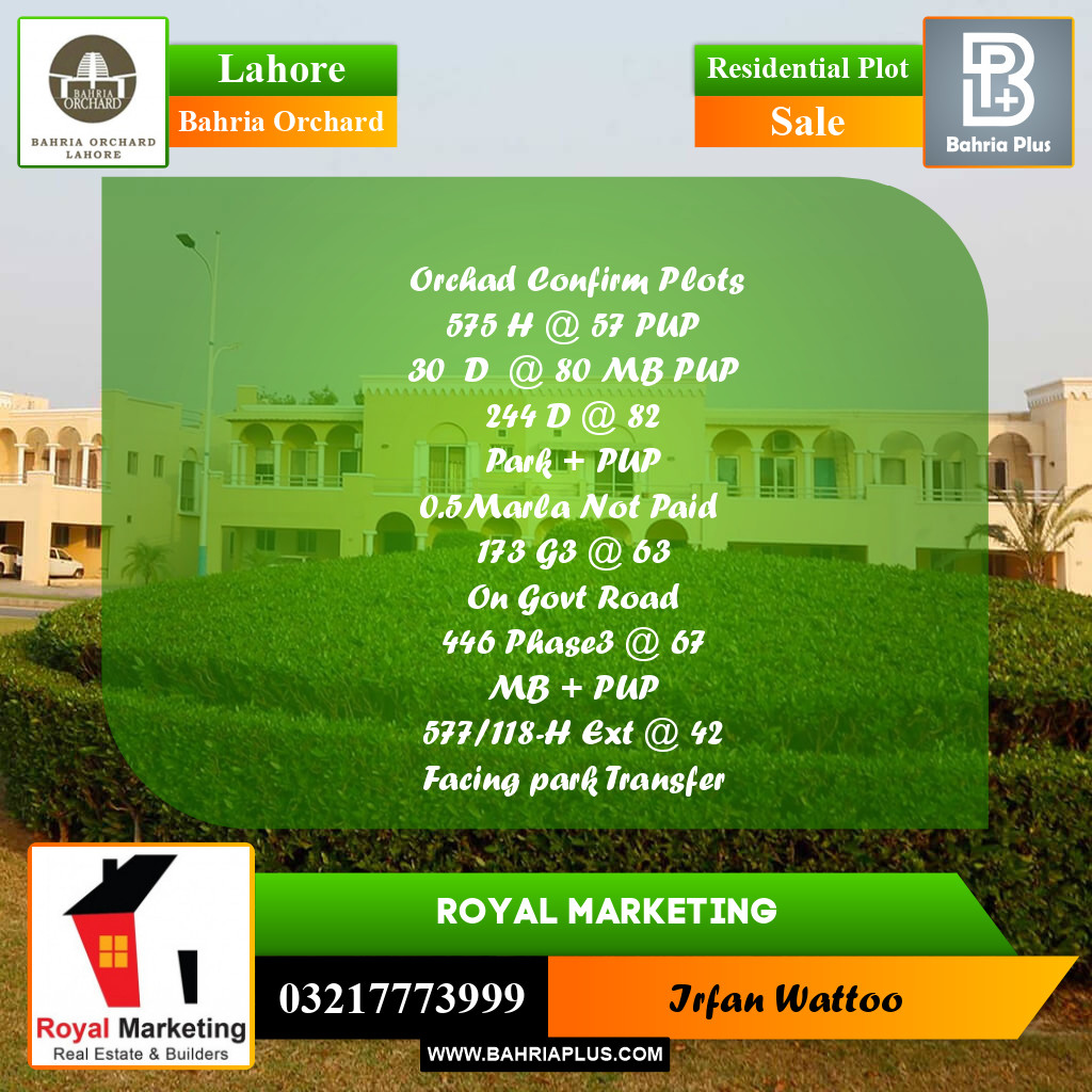 Residential Plot for Sale in Phase 2 - H Block -  Bahria Orchard, Lahore - (BP-173302)