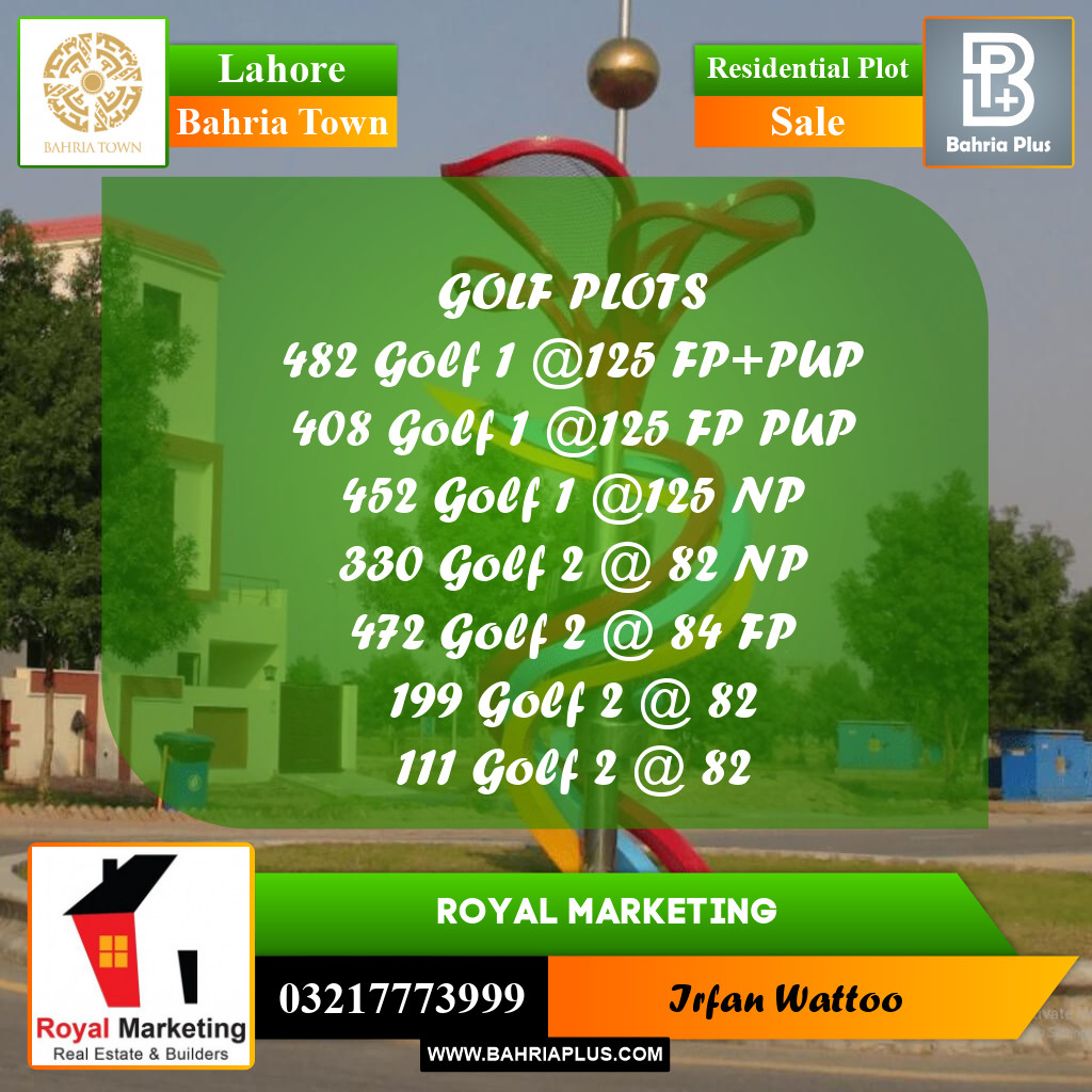 Residential Plot for Sale in Golf Phase 1 -  Bahria Town, Lahore - (BP-173310)