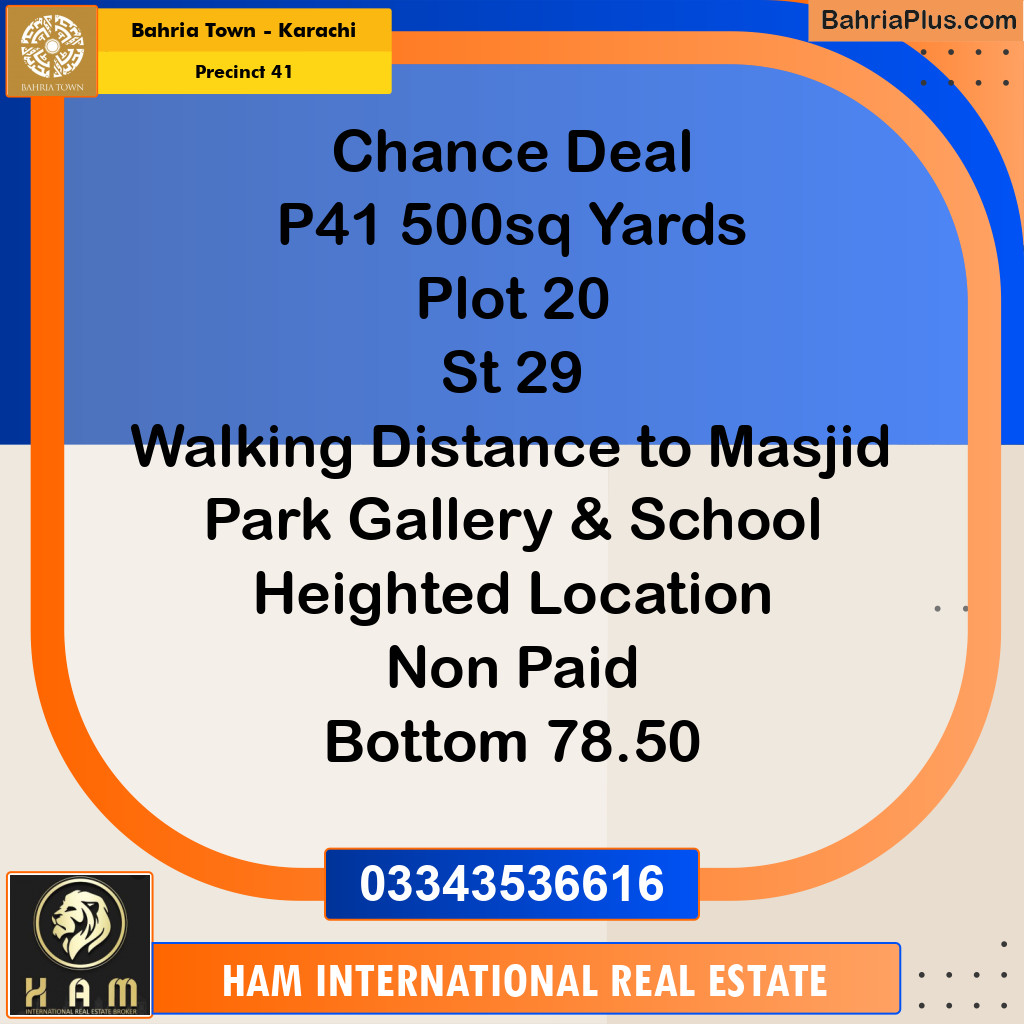 500 Sq. Yards Residential Plot for Sale in Precinct 41 -  Bahria Town, Karachi - (BP-173325)