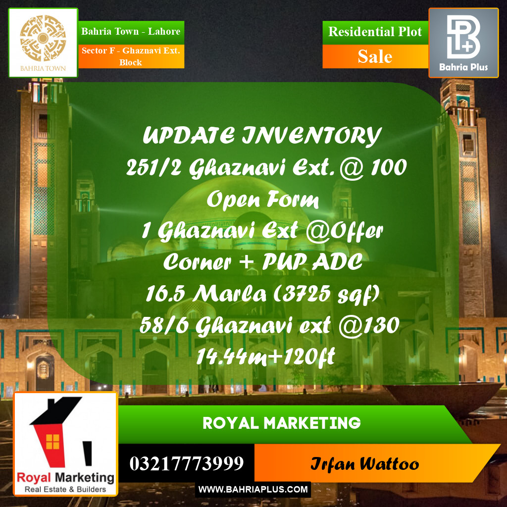 Residential Plot for Sale in Sector F - Ghaznavi Ext. Block -  Bahria Town, Lahore - (BP-173342)
