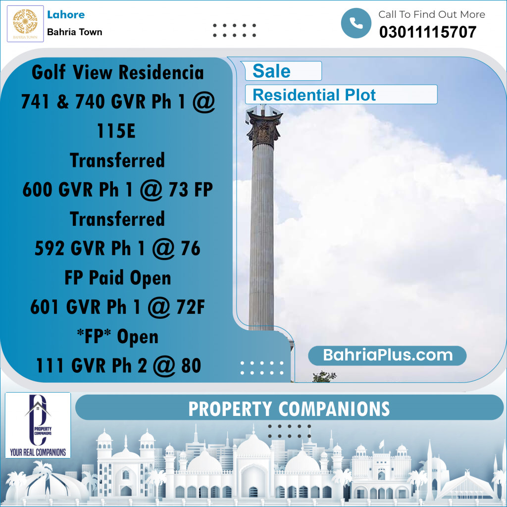 Residential Plot for Sale in Golf Phase 1 -  Bahria Town, Lahore - (BP-173348)