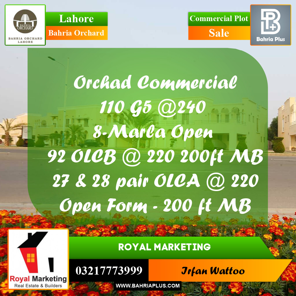 Commercial Plot for Sale in Phase 4 - G5 Commercial -  Bahria Orchard, Lahore - (BP-173370)