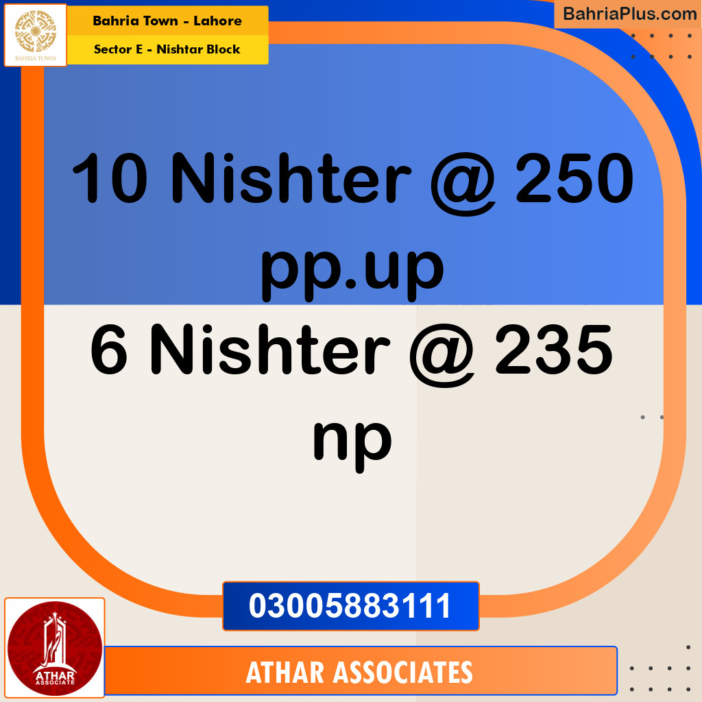 Residential Plot for Sale in Sector E - Nishtar Block -  Bahria Town, Lahore - (BP-173398)