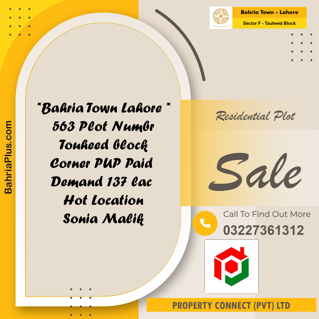 Residential Plot for Sale in Sector F - Tauheed Block -  Bahria Town, Lahore - (BP-173413)