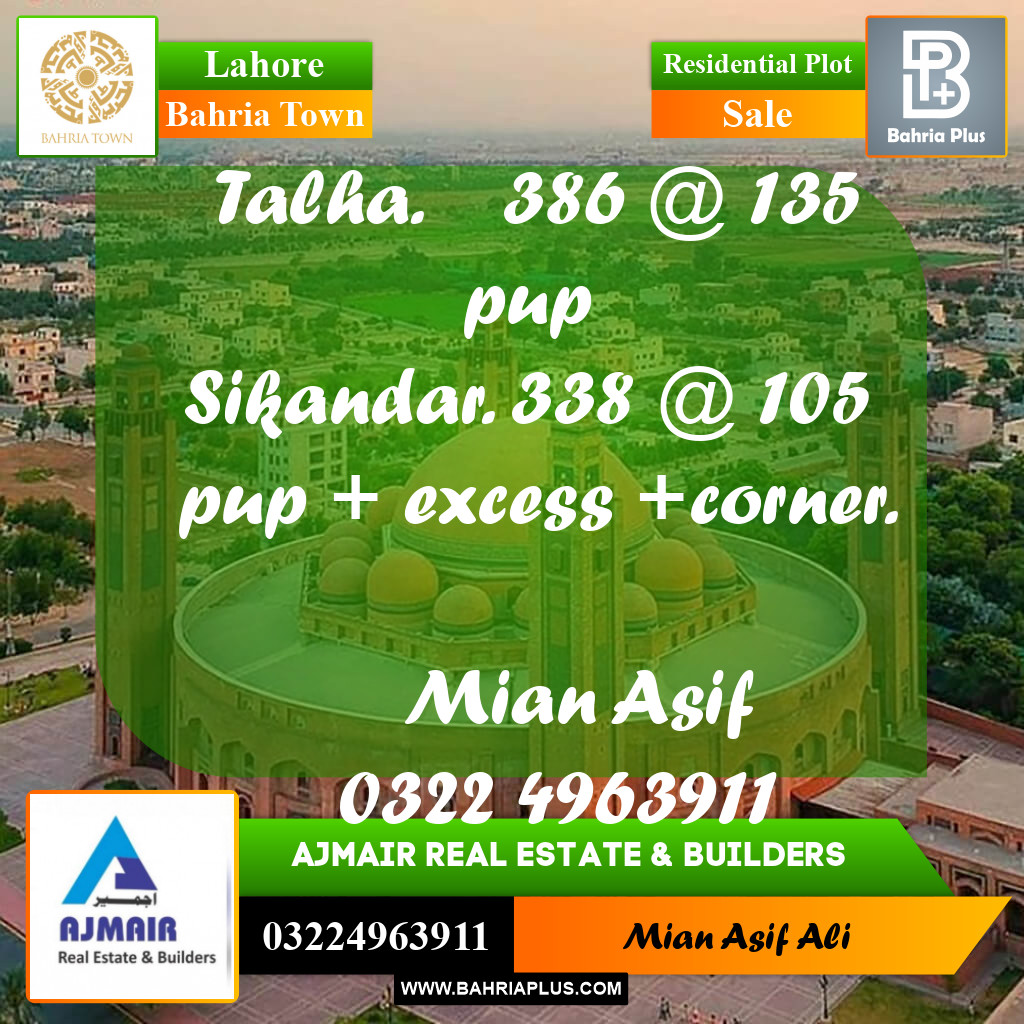 Residential Plot for Sale in Sector F - Talha Block -  Bahria Town, Lahore - (BP-173465)