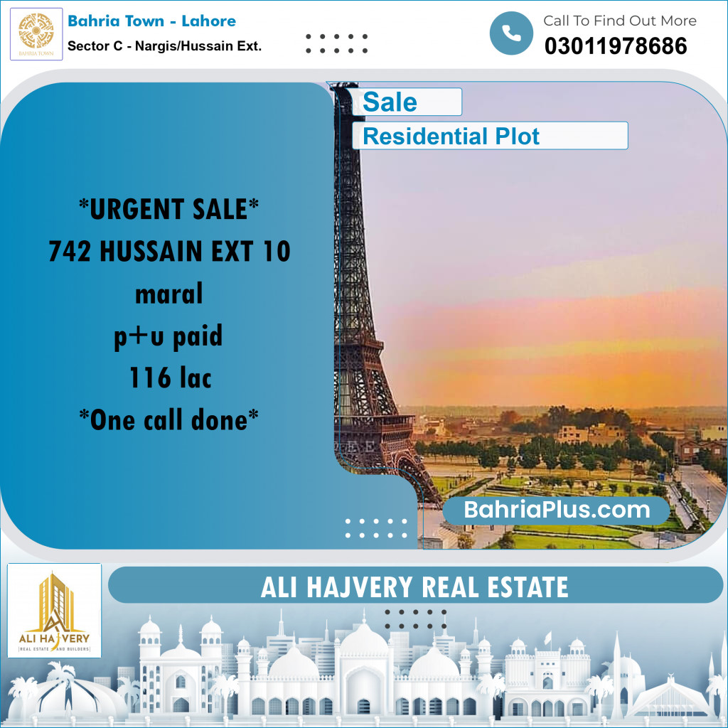 Residential Plot for Sale in Sector C - Nargis/Hussain Ext. -  Bahria Town, Lahore - (BP-173497)