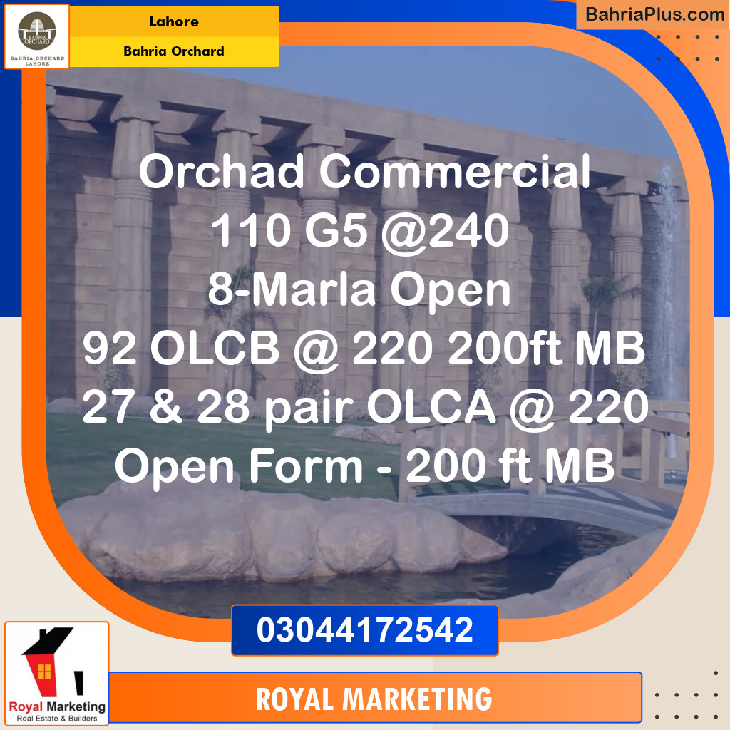 Commercial Plot for Sale in Phase 4 - G5 Block -  Bahria Orchard, Lahore - (BP-173616)