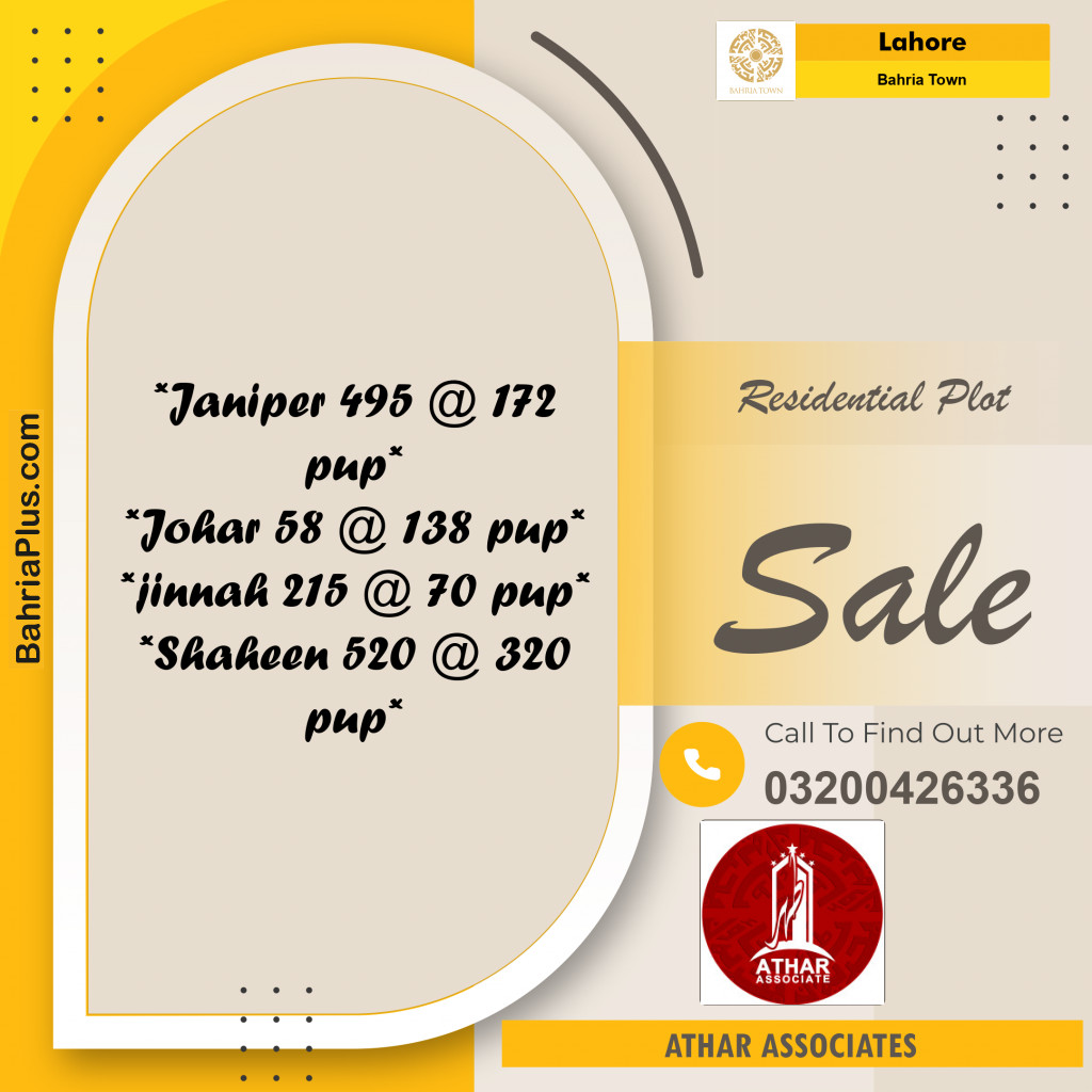 Residential Plot for Sale in Sector C - Janiper Block -  Bahria Town, Lahore - (BP-173632)