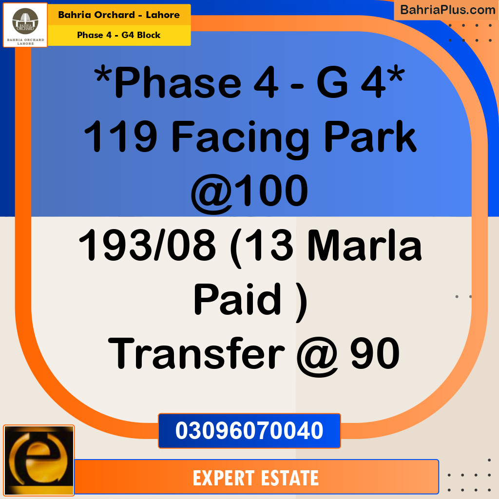 Residential Plot for Sale in Phase 4 - G4 Block -  Bahria Orchard, Lahore - (BP-173636)