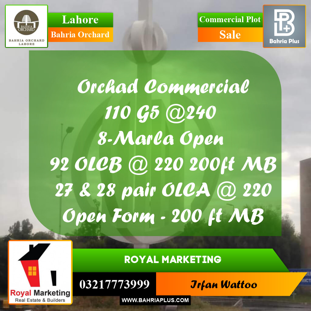 Commercial Plot for Sale in Phase 4 - G5 Block -  Bahria Orchard, Lahore - (BP-173670)