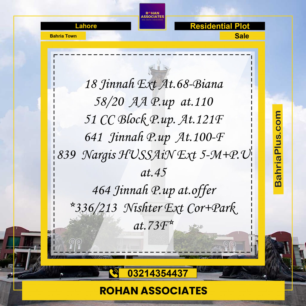 Residential Plot for Sale in Sector E - Jinnah Ext. Block -  Bahria Town, Lahore - (BP-173695)