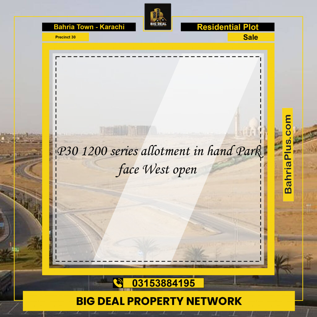 250 Sq. Yards Residential Plot for Sale in Precinct 30 -  Bahria Town, Karachi - (BP-173731)