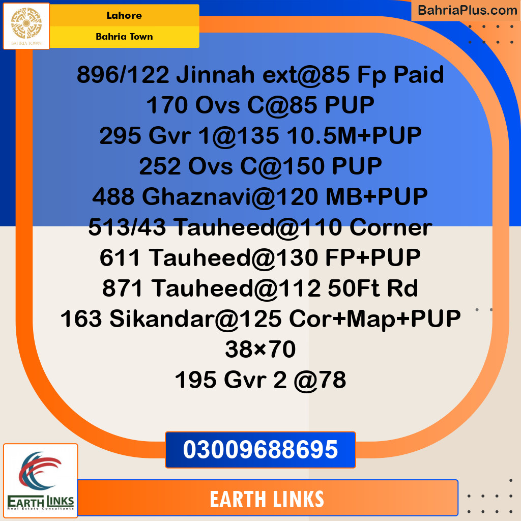 Residential Plot for Sale in Sector E - Jinnah Ext. Block -  Bahria Town, Lahore - (BP-173755)