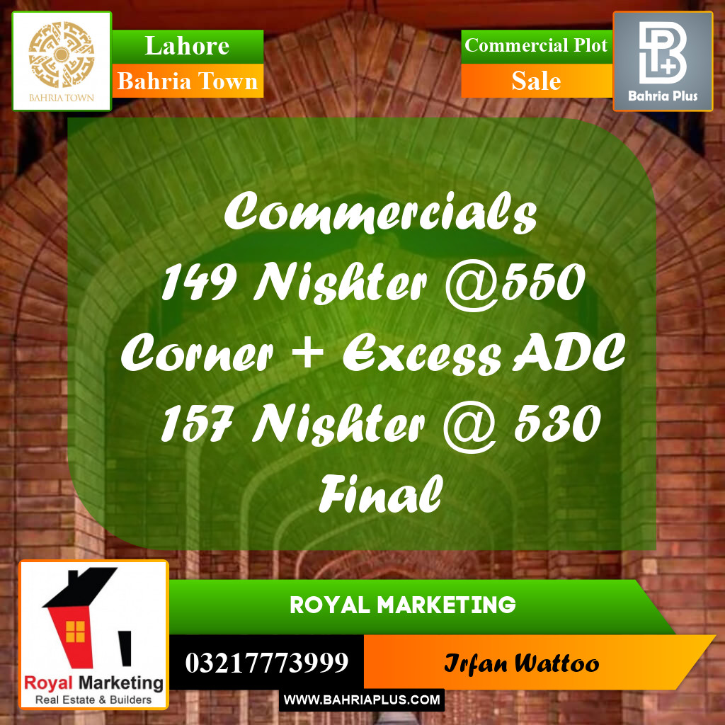 Commercial Plot for Sale in Sector E - Nishtar Commercial -  Bahria Town, Lahore - (BP-173763)