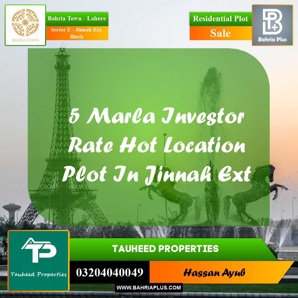 Residential Plot for Sale in Sector E - Jinnah Ext. Block -  Bahria Town, Lahore - (BP-173778)