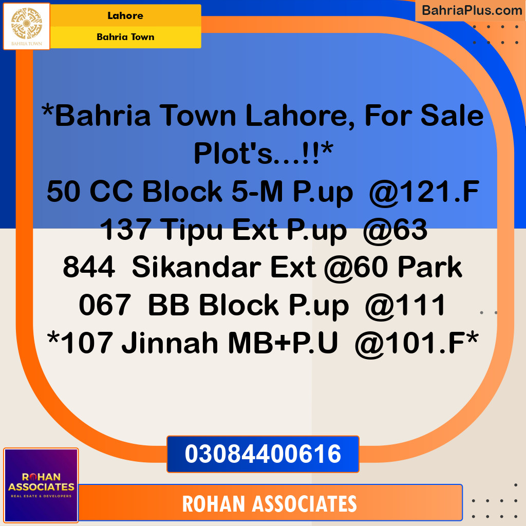 Residential Plot for Sale in Sector E - Jinnah Block -  Bahria Town, Lahore - (BP-173815)
