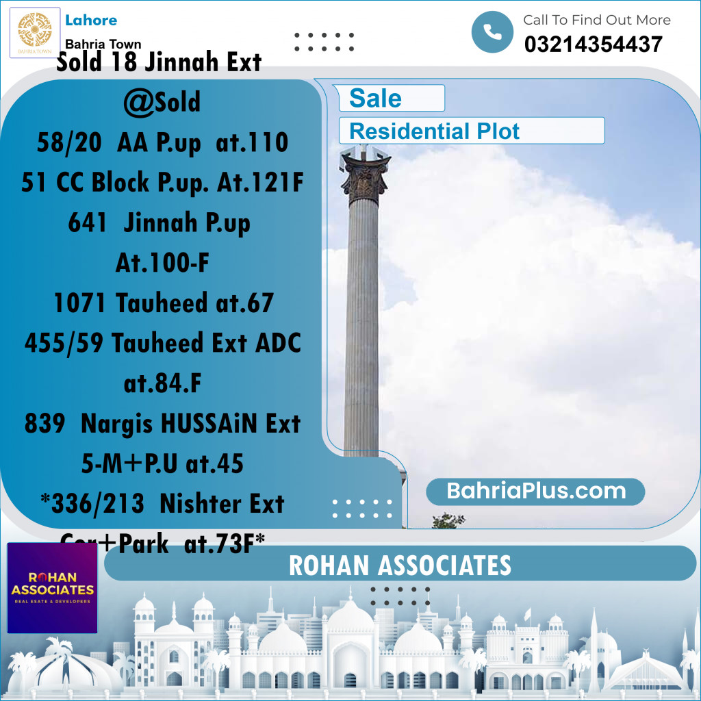 Residential Plot for Sale in Sector E - Jinnah Ext. Block -  Bahria Town, Lahore - (BP-173844)
