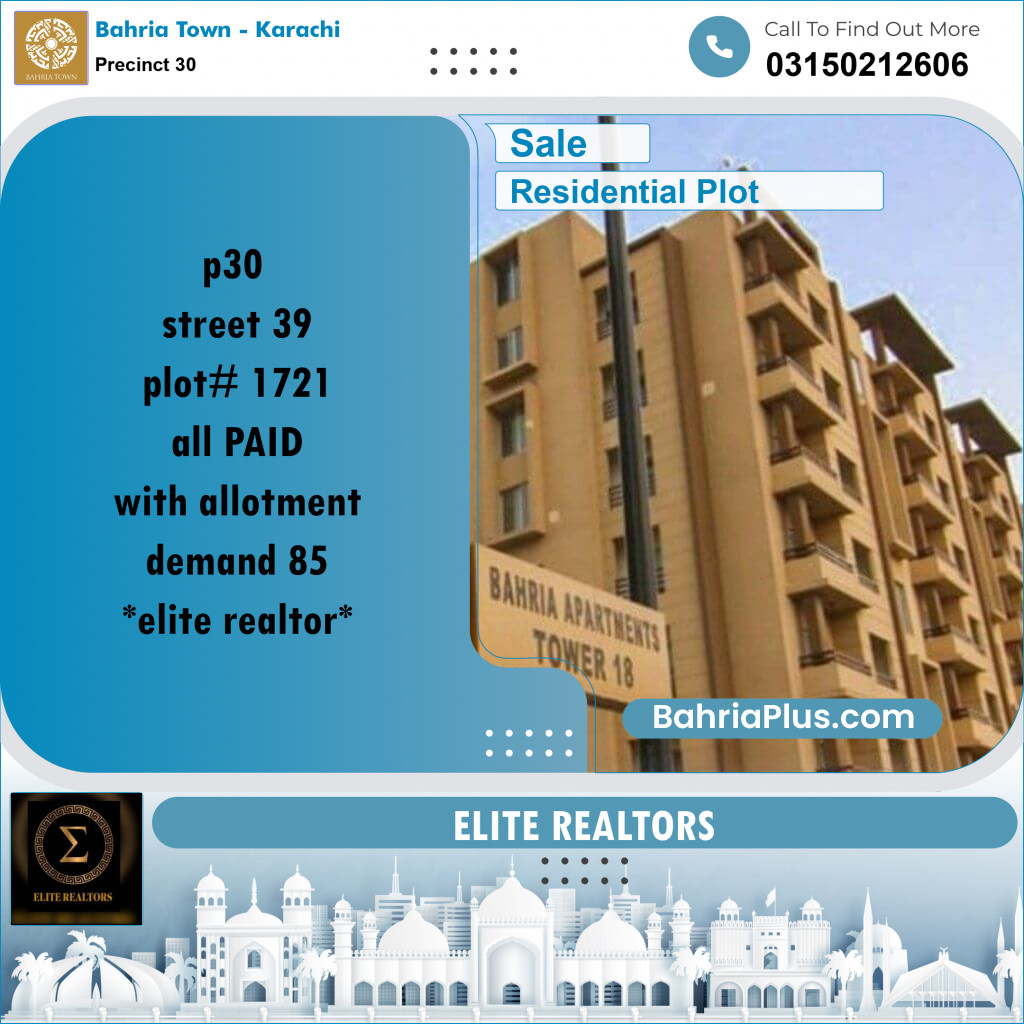 250 Sq. Yards Residential Plot for Sale in Precinct 30 -  Bahria Town, Karachi - (BP-173933)