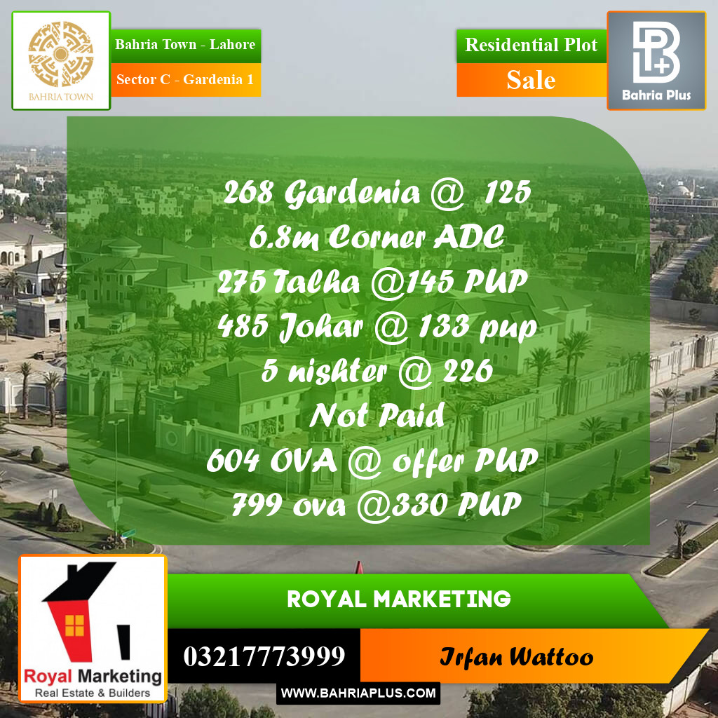 Residential Plot for Sale in Sector C - Gardenia 1 -  Bahria Town, Lahore - (BP-173935)