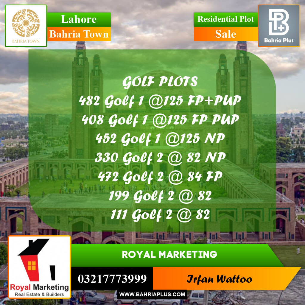 Residential Plot for Sale in Golf Phase 1 -  Bahria Town, Lahore - (BP-173966)