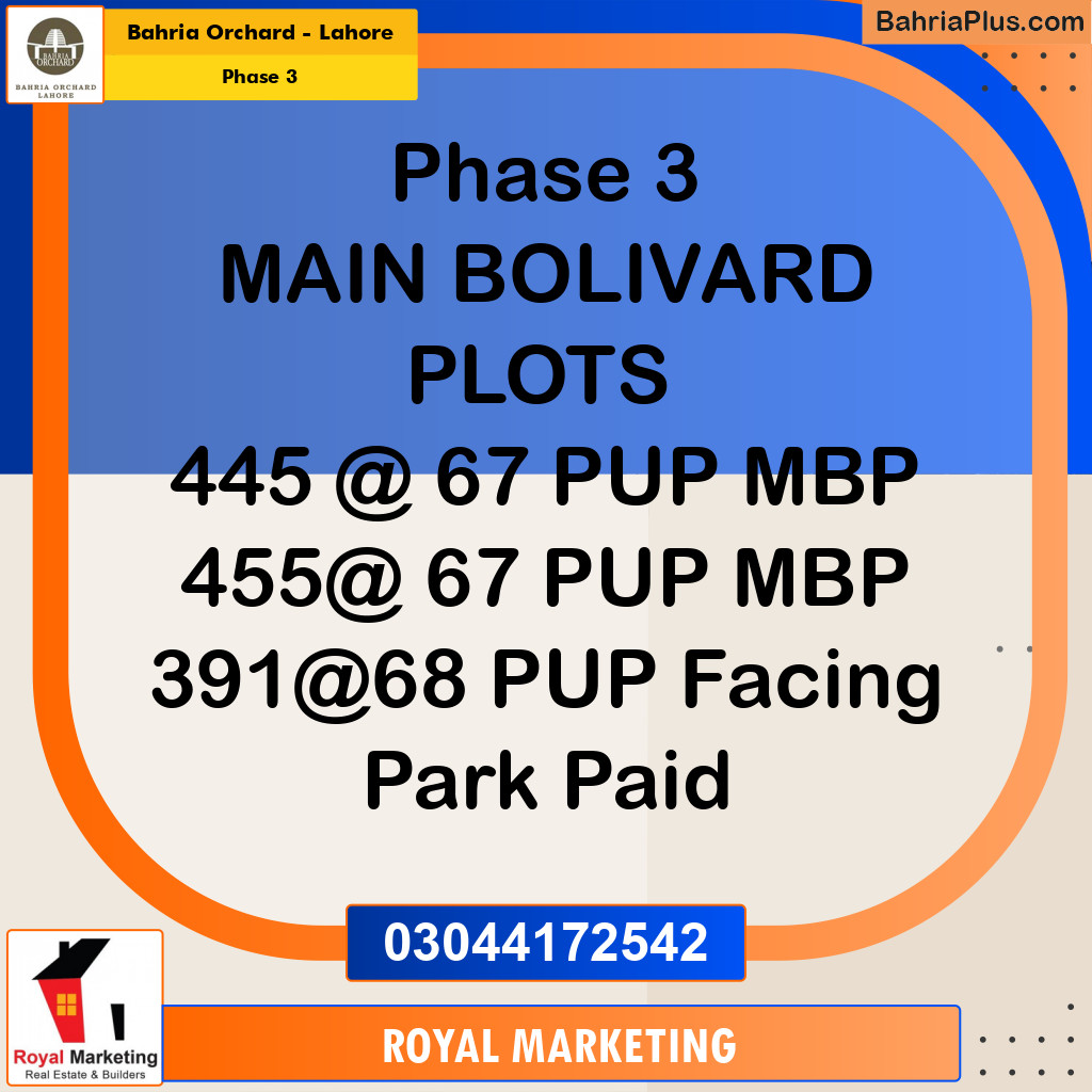 Residential Plot for Sale in Phase 3 - Bahria Orchard, Lahore - (BP-174007)