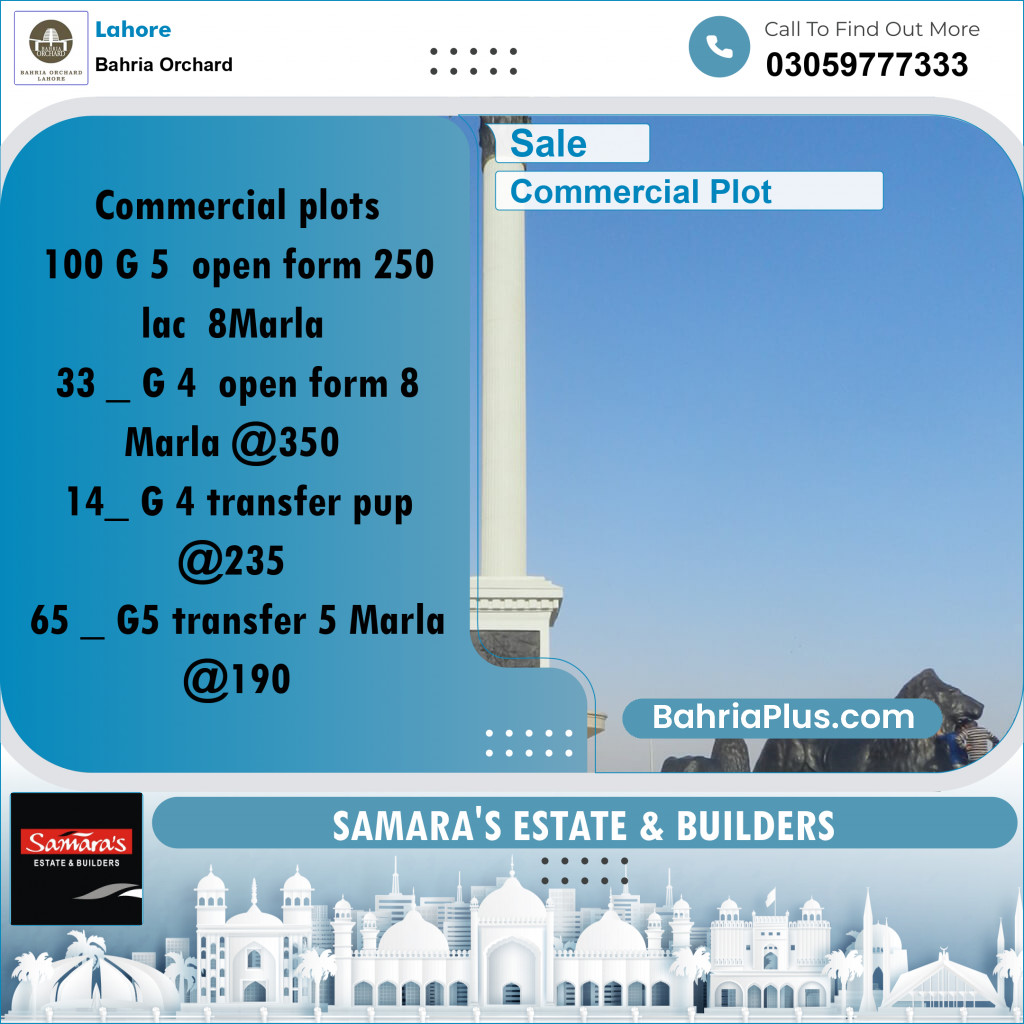 Commercial Plot for Sale in Phase 4 - G5 Block - Bahria Orchard, Lahore - (BP-174031)